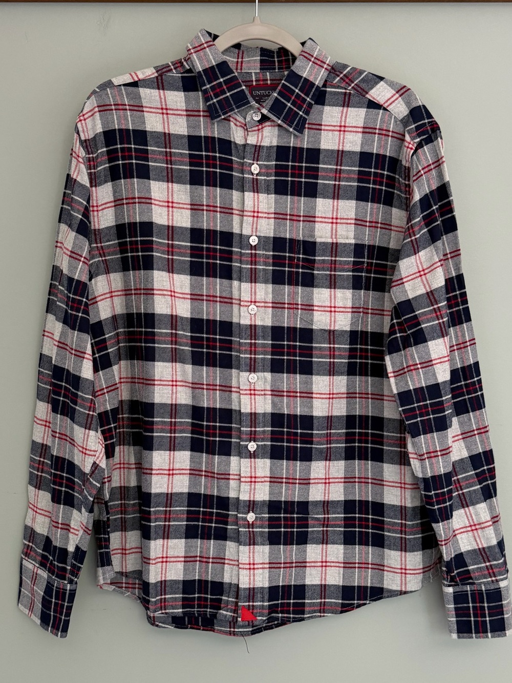 UNTUCKit "Campeneta" 100% Cotton Blue Red Gray Plaid Long Sleeve Flannel Shirt - Picture 3 of 15